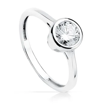 

Solitaire 18k white gold smooth round cubic zirconia 5.5mm. [AB8931]