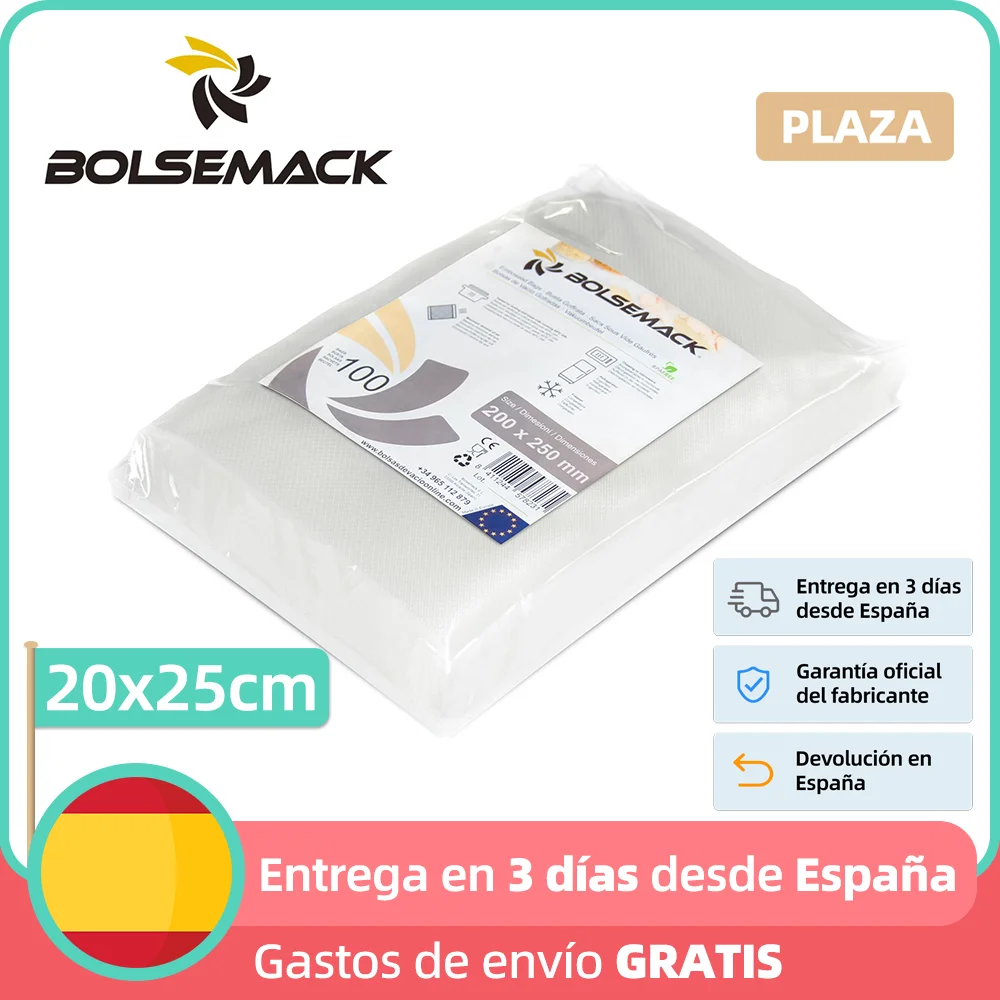 Bolsa para envasado al vacio alimentaria 200x250 mm (20x25 cm) gofrada (100  unidades) Para todo tipo de envasadora doméstica