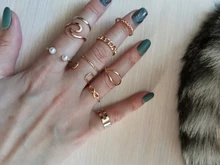 Conjunto de anillos de perlas de Color dorado y plateado bohemio para mujer, sortija abierta con giro geométrico, anillo abierto, joyería con abalorio