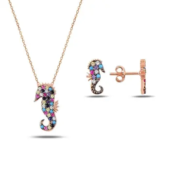 

Angemiel 925 Sterling Silver Mixed Color Zircon Stone Seahorse Set-Rose Gold Plated