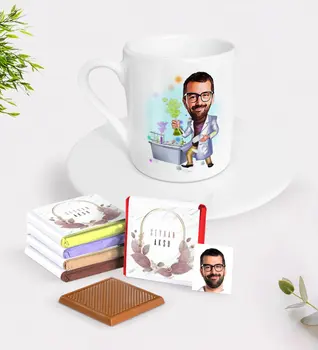 

Personalized Men 'S Chemistry Teacher Caricature Of Turkish Coffee cup And Chocolate Gift Seti-2