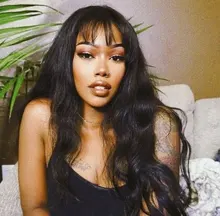 FEELME-pelucas de cabello humano con flequillo para mujeres negras, cabello Natural brasileño ondulado, con flequillo, Remy, pelucas con flequillo