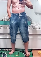 Jeans Calf-Pants Destroyed Side-Pockets Denim Shorts Trouser Male-Style Men Hole Breeches