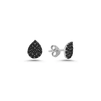 

Angemiel 925 Silver Black Zircon Stone Drop Earrings-Rhodium Plated