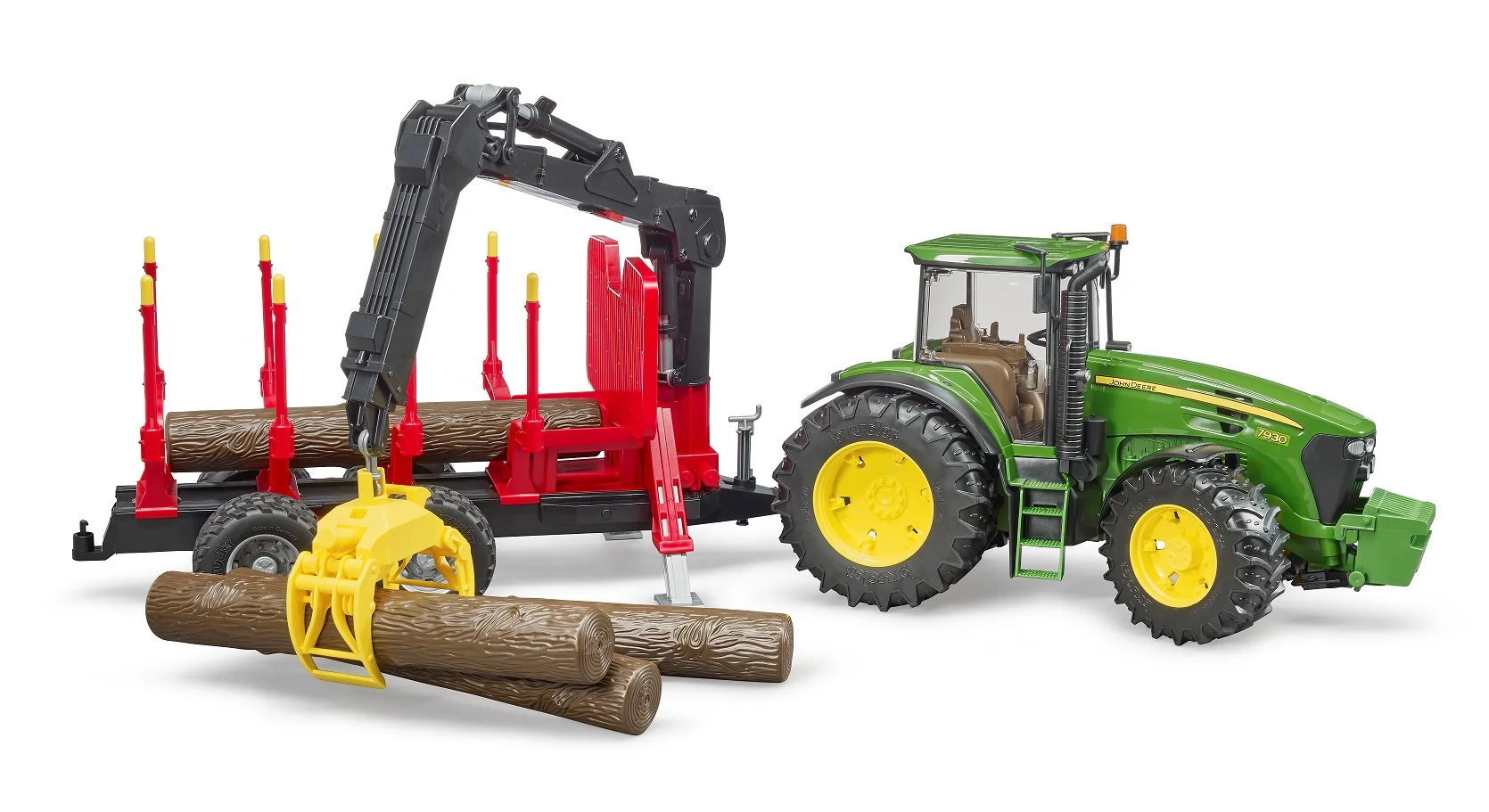 Трактор John Deere c прицепом с манипулятором и 4 брёвнами, шт