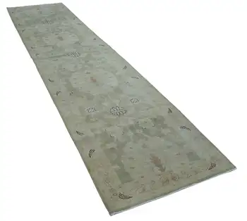 

90x375 Cm Beige Handmade Oushak Runner Rug-3x12 Ft