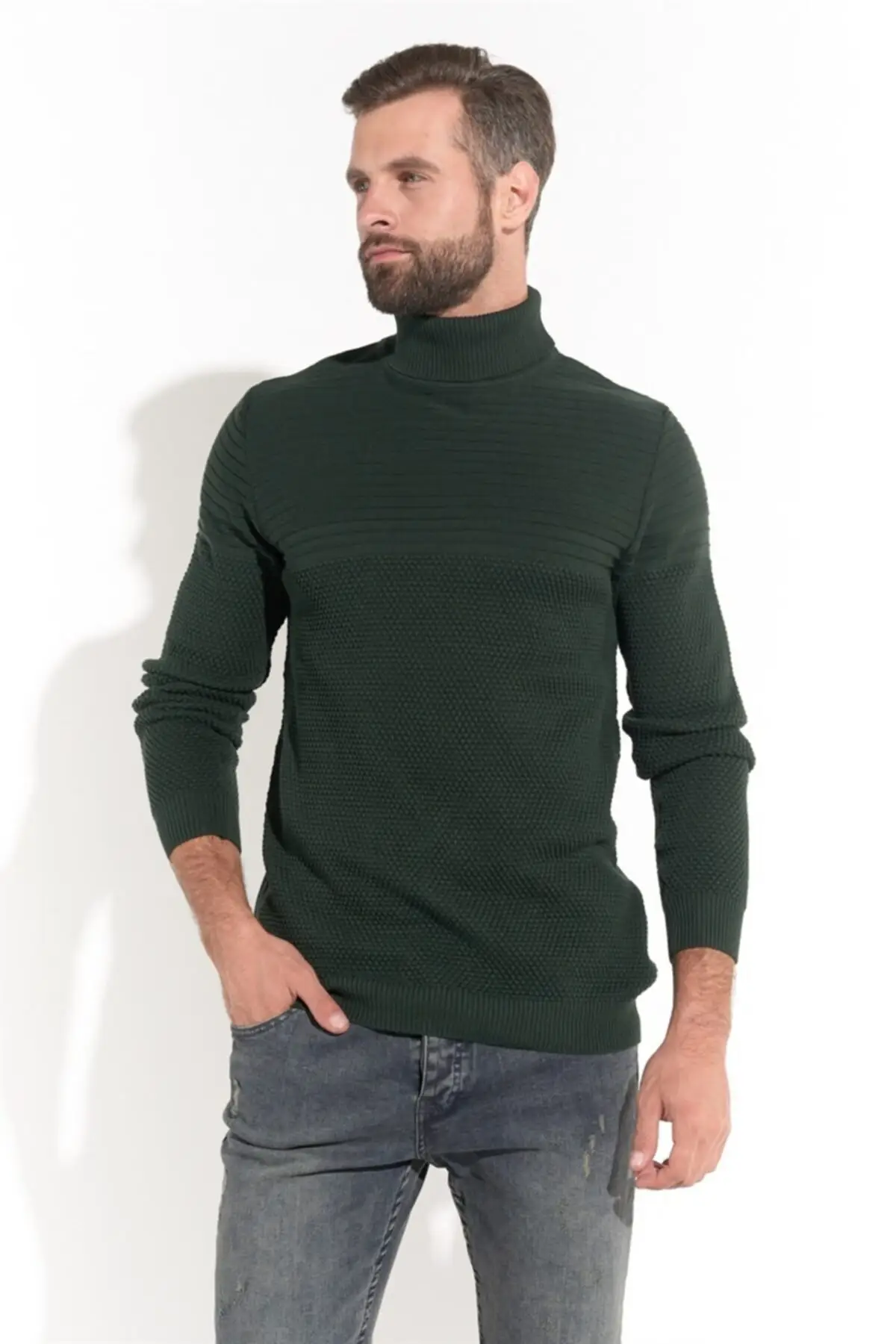 Men Sweater Emerald Green Turtleneck 