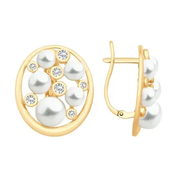 

Drop Earrings with stones SOKOLOV gold with pearls and cubic zirkonia, fashion jewelry, 585, women's male, long earrings