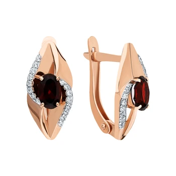 

Gold earrings with cubic zirconia and Garnet sunlight sample 585