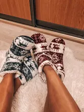 House Slippers Floor-Shoes Flip-Flops Christmas Winter Fur Plush Warm Cotton Indoor Fourrure