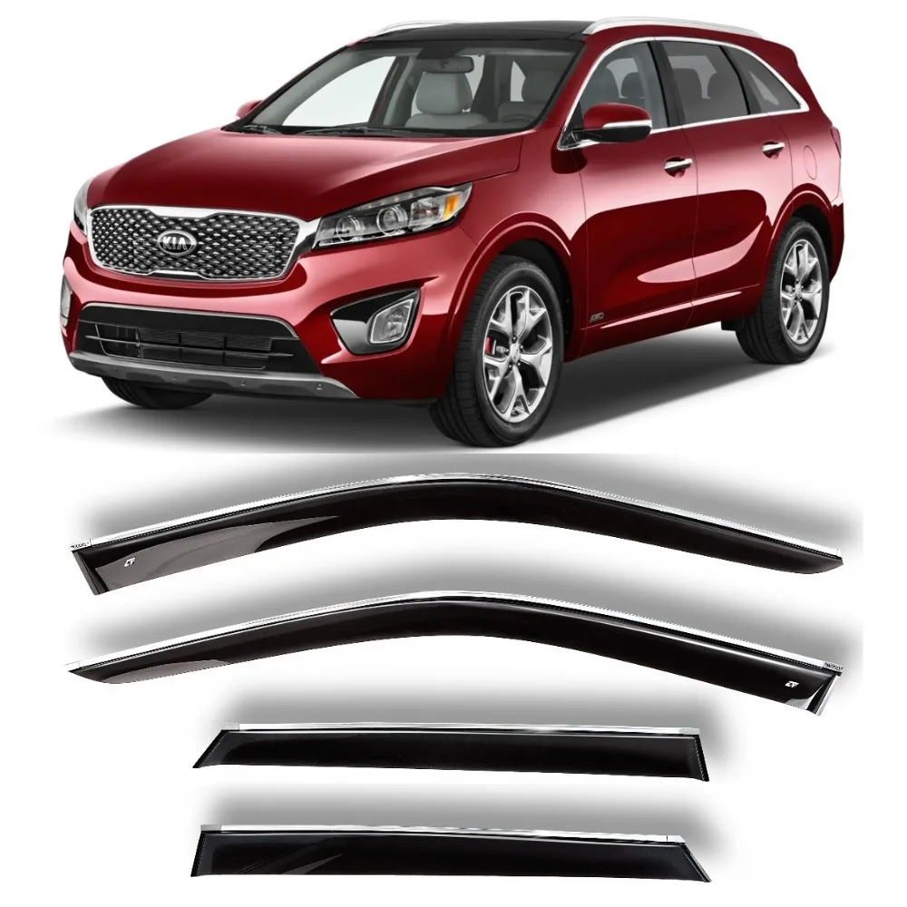 Дефлекторы окон хром полоска молдинг Cobra Tuning K14014CR на авто Kia Sorento (UM) 2014-2019