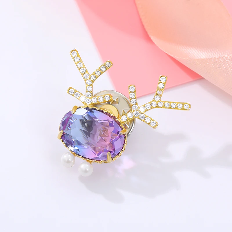 Austrian Crystal Deer Pins CZ Zircon Antlers Brooches for Mother's Gift Rhinestone Animal Horn Broche Costume Jewelry | Украшения и