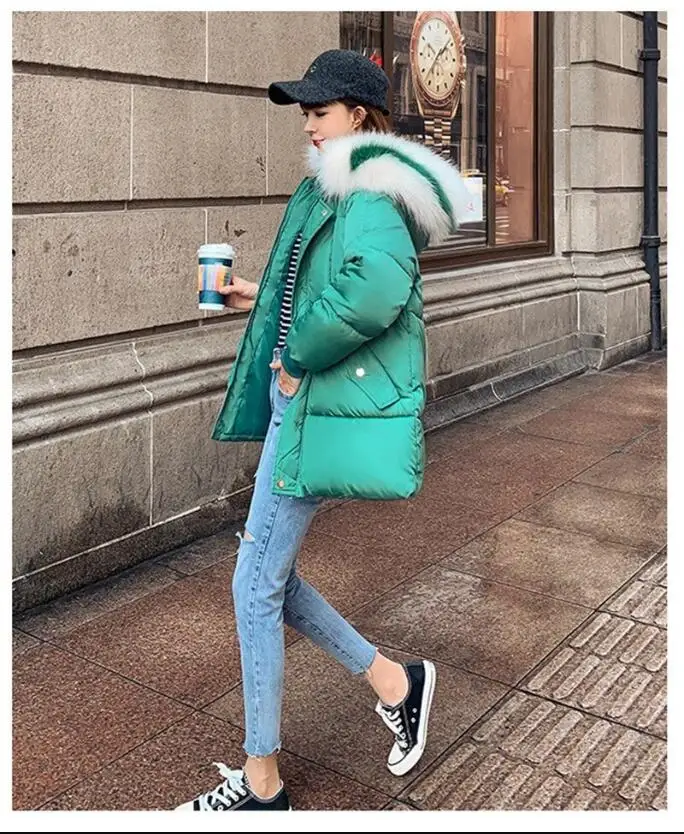 nouveau одеяло coton hiver lâche femmes A capuche parka A manches longues col en fourrure fermeture épais chaud mode