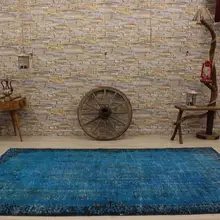 Синий перекрашенный турецкий винтажный ковер, ковер ручной работы винтажный килим шерстяной ковер