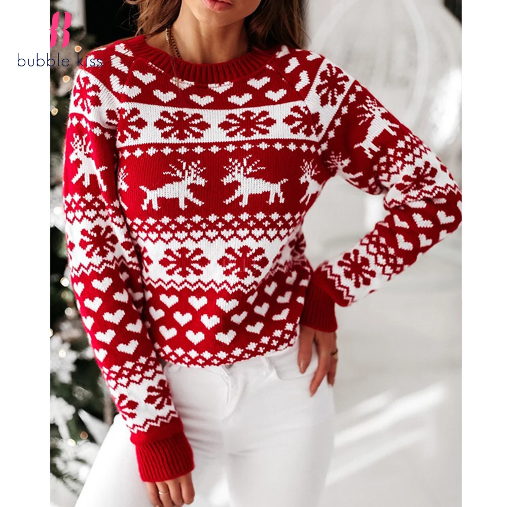 

2020 Fashion Autumn Winter Women's Sweater Christmas Elk Knitted Sweater long sleeved loose O-Neck Knitted Jumper Women Tops