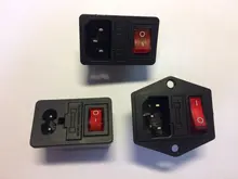 IEC320 C14 eléctrico CA zócalo 3 pin rojo LED 250V interruptor basculante 10A fusible mujer entrada macho conector de clavija 2 enchufe con pines de montaje
