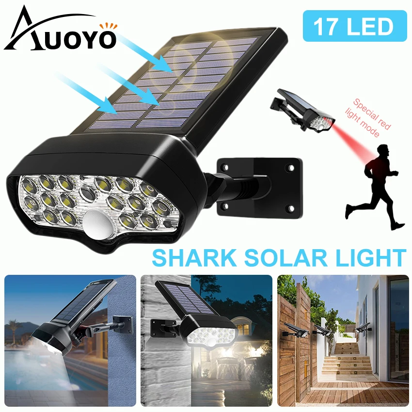 

Auoyo 17LED Solar Lights Outdoor Lighting Wireless Motion Sensor Lamp Shark Shape Super Bright IP65 Waterproof Security Outdoor