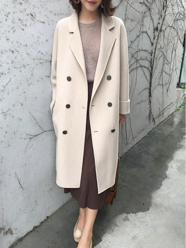 Obrix Милая уличная мода Женское пальто весна осень прямой v-образный вырез длинный рукав Повседневный стиль длинное формальное пальто для женщин