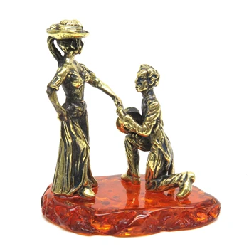 

Table figure lady and cavaler Amber bronze miniature story man and woman good things 2143