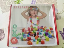 75 piezas de madera de tráfico urbano número de carta de cuerda juego juguete educativo tomando roscado cuentas juguetes para los niños