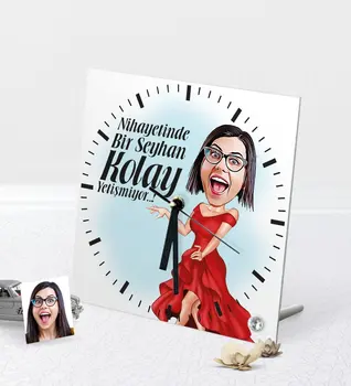 

Personalized Women 'S Easy Grow Caricature Of Desktop Square Glass clock-1