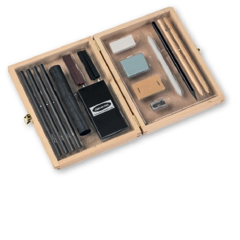 SET AL CARBONCILLO EN ESTUCHE DE ABEDUL 26 DIBUJAR ARTE|Pintura y - AliExpress