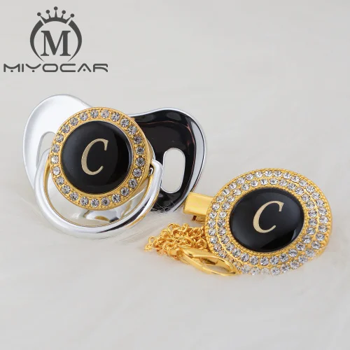 LC-9 6-18m MIYOCAR золото серебро имя инициалы буквы C прекрасный bling соска и соска клип набор BPA бесплатно пустышка bling уникальный дизайн LC - Цвет: LC-9 6-18m