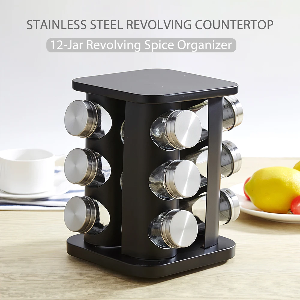 Steel Spice Rack Round or Square Revolving Stainless Space Saving Kitchen Storage Organizer for Seasoning Dried Herbs 12 PCs Spice Jars Steel Spice Rack Round or Square Revolving Stainless Space Saving Kitchen Storage Organizer for Seasoning Dried Herbs 12 PCs Spice Jars
