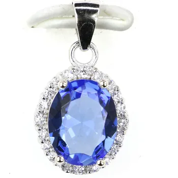 

20x11mm 1.9g 2018 New Designed Created Rich Blue Violet Tanzanite Pink Kunzizte Real 925 Solid Sterling Silver Pendant