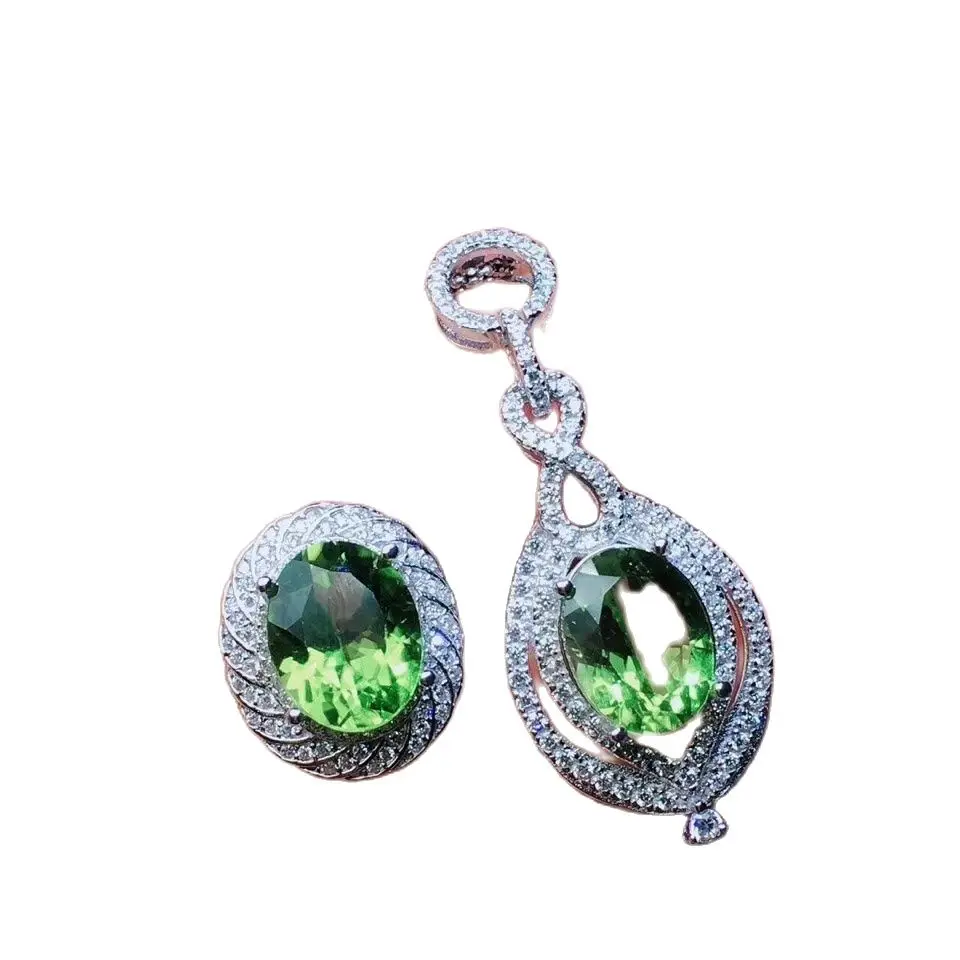 KJJEAXCMY boutique jewelry 925 sterling silver inlaid natural olivine lady Ring Pendant Necklace suit support detection | Украшения и