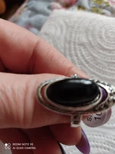 Kinel-anillo rojo de boda étnico para mujer, sortija tibetano Retro de plata, mosaico de cristal negro, joyería Vintage 2020