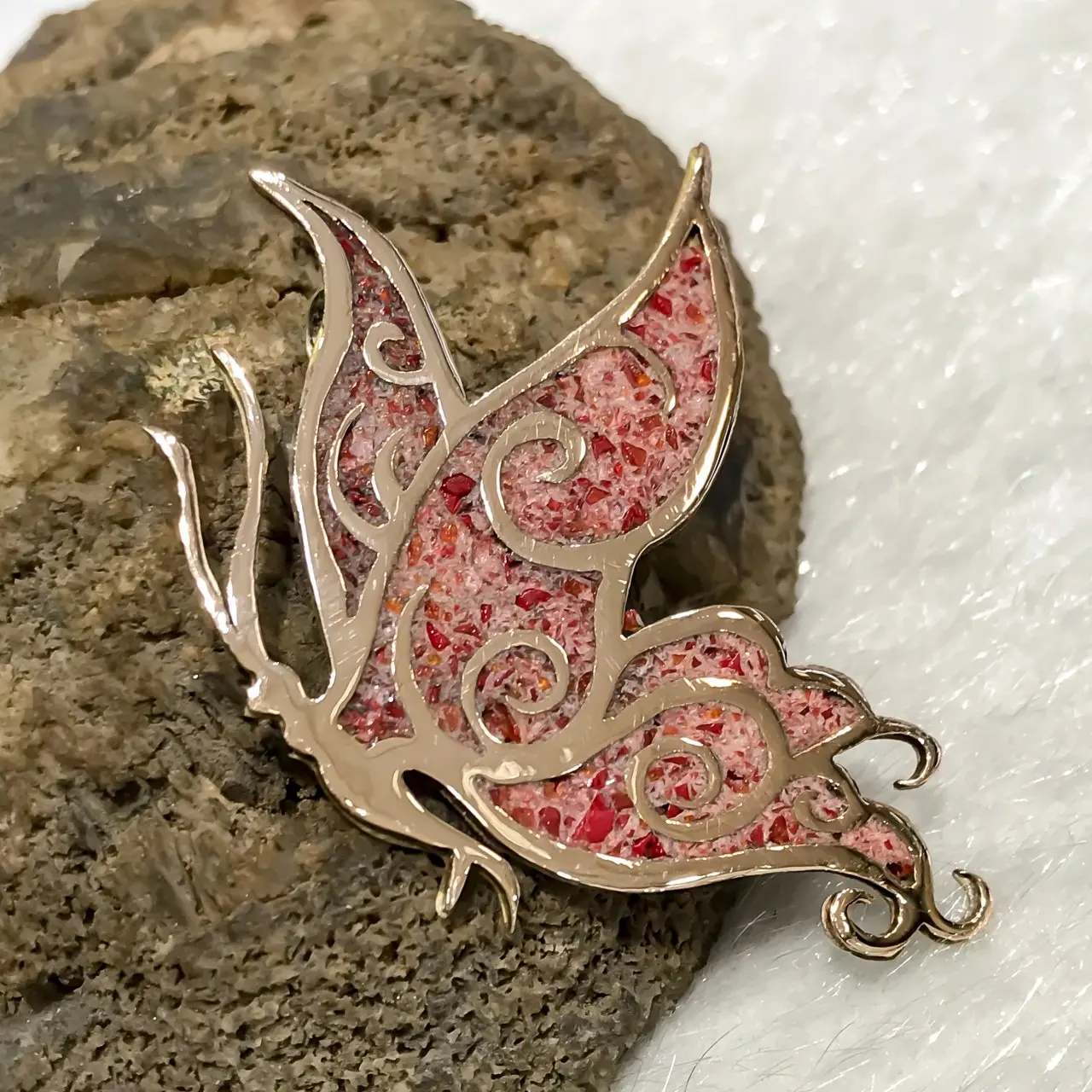 Mosaic Art Red Coral Authentic Butterfly Necklace