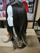 Pequeña LANA sintético Ombre negro marrón de oro con pelucas con reflejos largo ondulado resistente al calor de la parte media Cosplay pelucas para mujeres