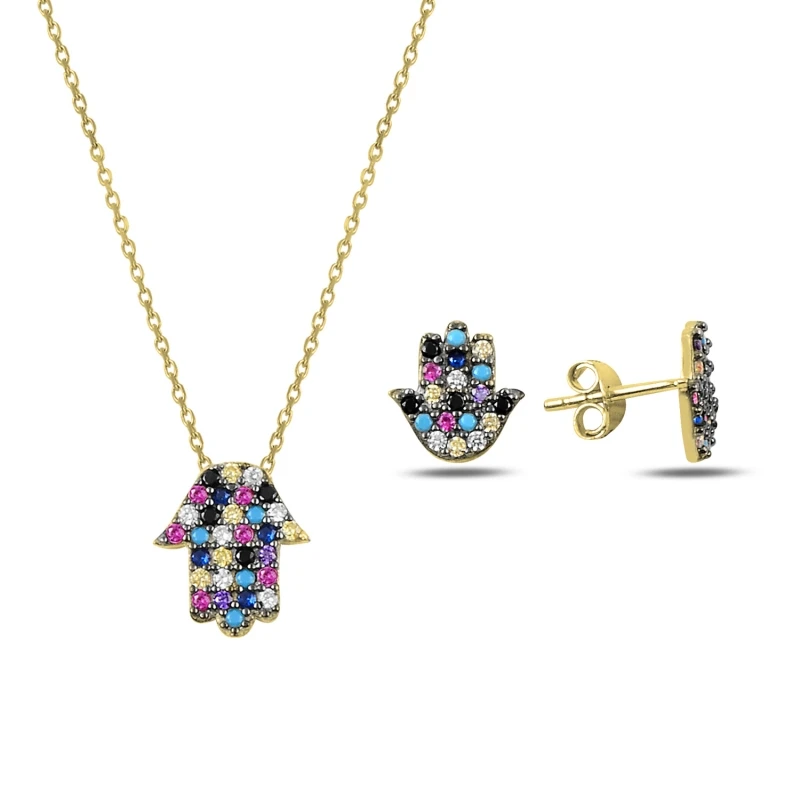 

Silver 925 Sterling Mixed Color Zircon Stone Fatma Master Hand Set