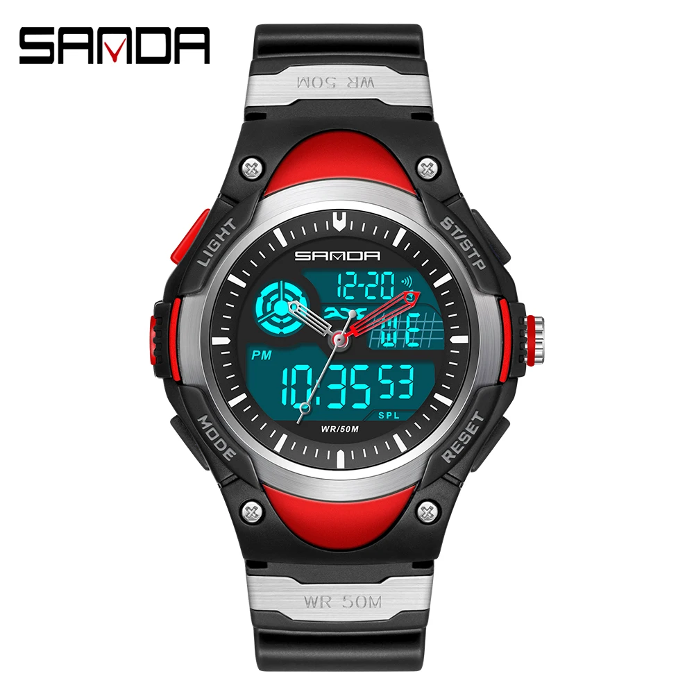 SANDA brand new fashion trend cool multifunctional men's electronic watch outdoor waterproof simple watch night light alarm