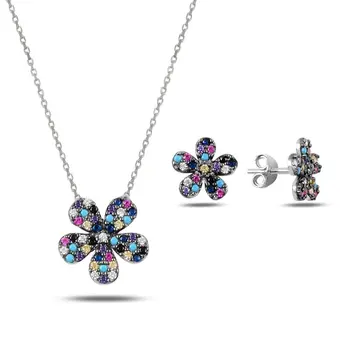 

Angemiel 925 Sterling Silver Mixed Color Zircon Stone Daisy Set-Rhodium Plated
