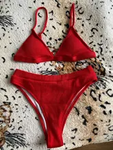 S-XL-Bikini de cintura alta para mujer, traje de baño femenino de tela especial, conjunto de Bikini de dos piezas acanalado, ropa de baño V2328