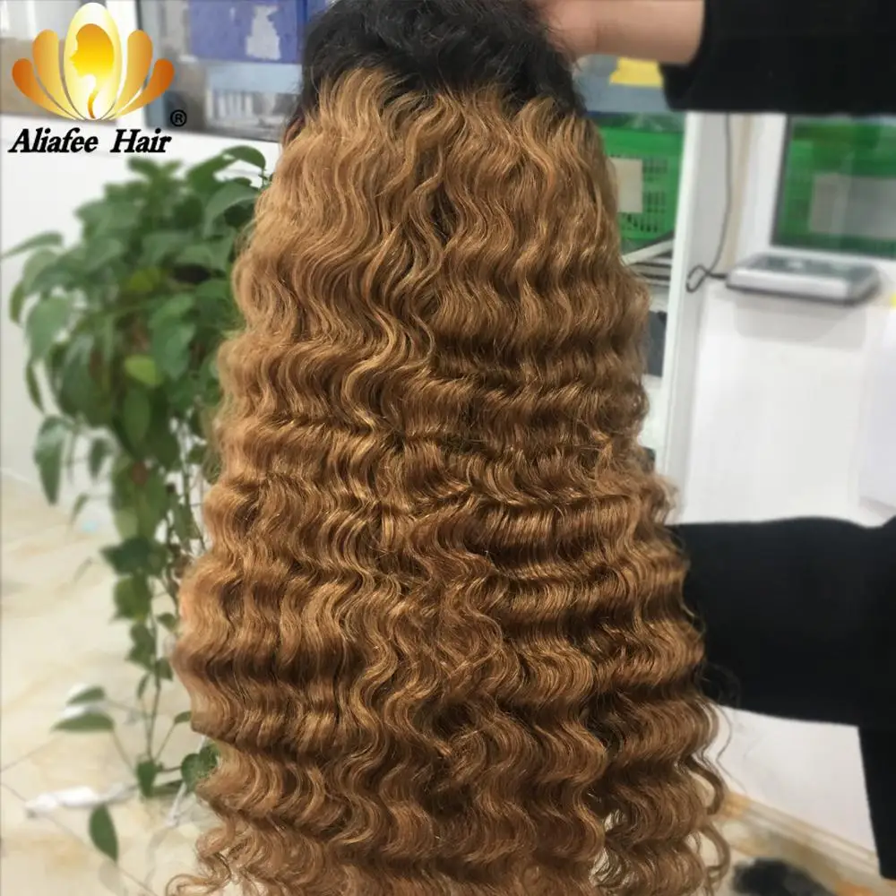 

Aliafee Blonde Wig Ombre Color Deep Wave Wig Malaysia Remy Hair 13x4 Human Hair Wigs 150% Pre Plucked With Baby Hair For Women