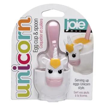 

Set 4 egg cups with spoons Unicorn Design white and pink