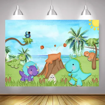 

Dinosaur Children Birthday Photography Backdrop Oil Painting Newborn Baby Portrait Background Photocall Jungle Forest Volcanic