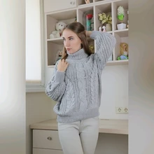 Suéter de cuello alto suelto para mujer, jerséis de punto cálidos y elegantes de gran tamaño, Tops sólidos de moda, Jersey de punto 2021