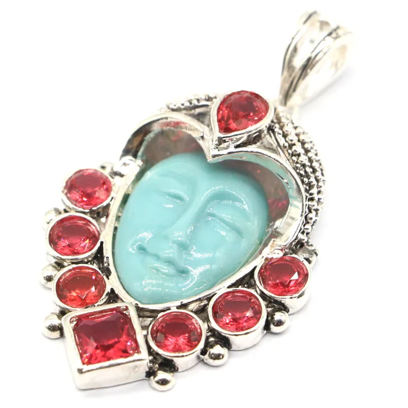 54x30mm Unique Goddess White Torquoise Face Ruby Tourmaline Peridot Amethyst Birthday Gift For Sister Silver Earrings Dating
