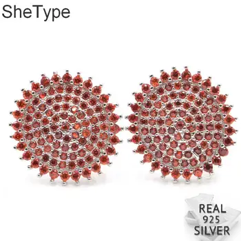 

16x16mm Romantic 4.1g Round Shape Orange Spessartine Garnet Wedding Gift For Girls 925 Solid Sterling Silver Stud Earrings