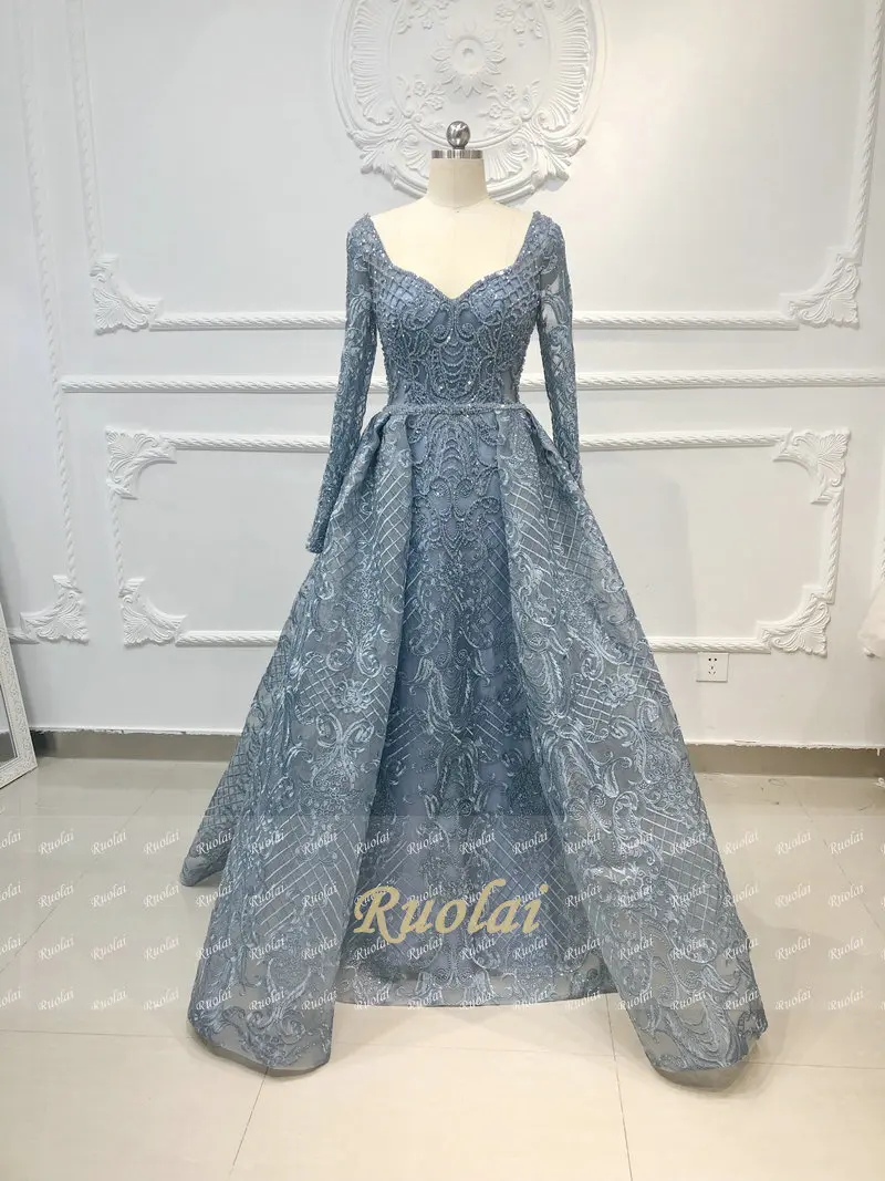 Роскошные вечерние платья Длинные robe de soiree бисер с длинным рукавом Формальное платье для выпускного Дубай вечерние платья abiye gece elbisesi