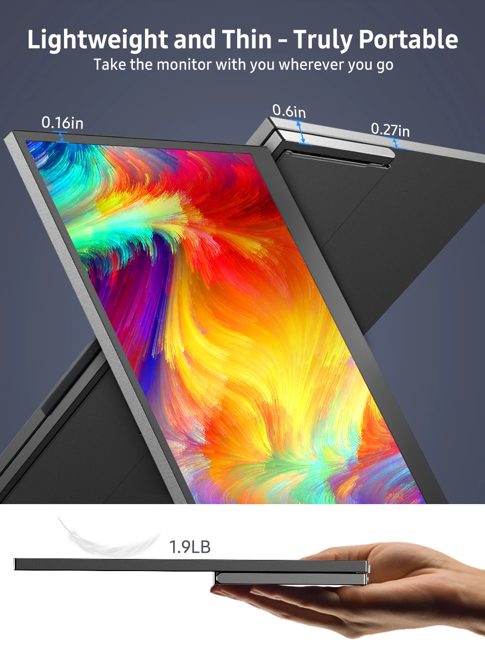 UPERFECT 15.6 ġ 1080P FHD USB-C Ʈ  HDMI ǻ ÷ HDR IPS  ȭ w/̾ Ʈ ĵ  Ŀ