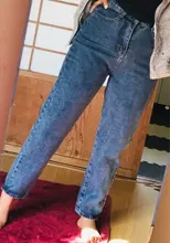 Jeans Women Straight-Pants Denim Trousers Loose Vintage High-Waist Plus-Size Pantalon