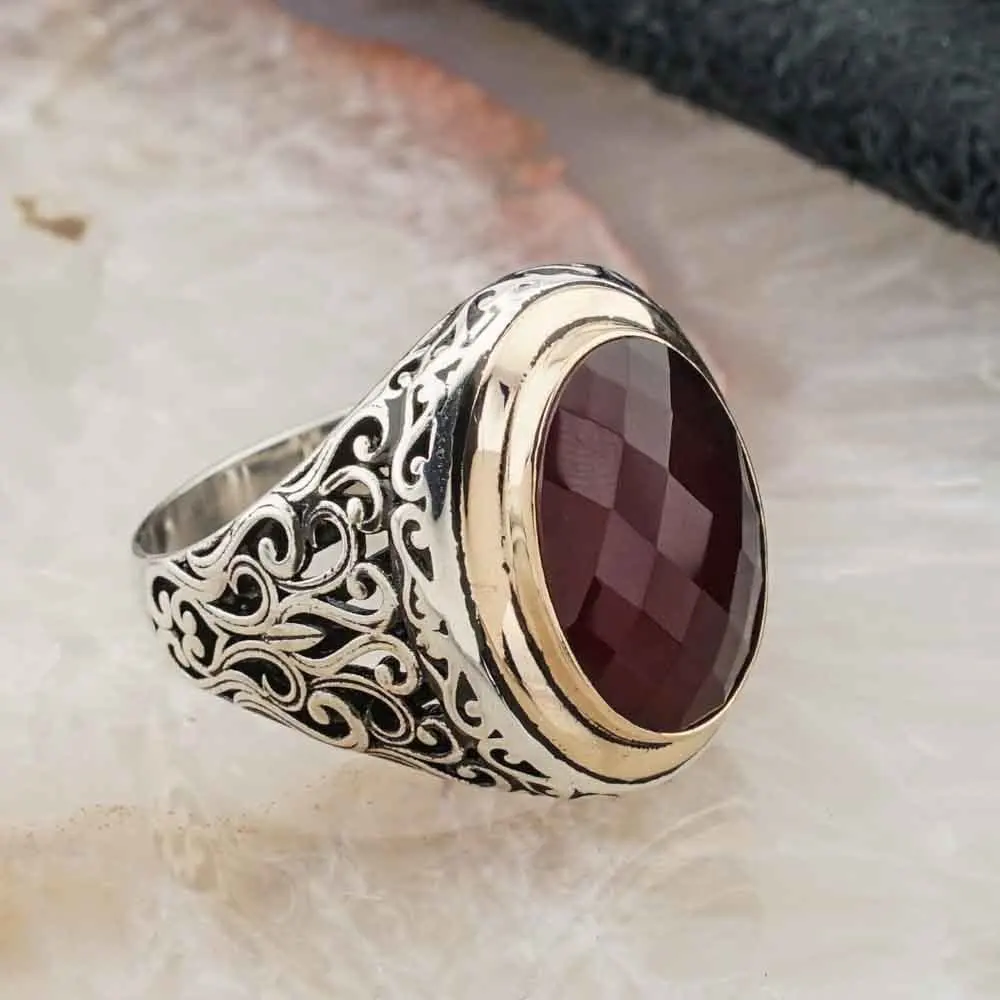 925 пробы серебро большой красный камень Циркон мужские кольца