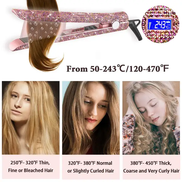 Hair Straightener Hair Curler and Straight Hair Comb Set Professional Bling Crystal Flat Iron MCH Instant