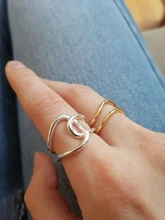 XIYANIKE-anillos de plata de ley 925 para mujer y parejas, joyería de fiesta curva de doble capa chapada en oro