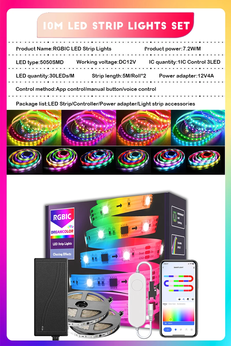 DreamColor LED Strip Lights, fita flexível, funciona